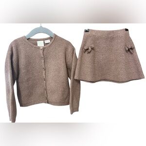 Zara Girls Knit Cardigan & Skirt Set Size 4 Beige